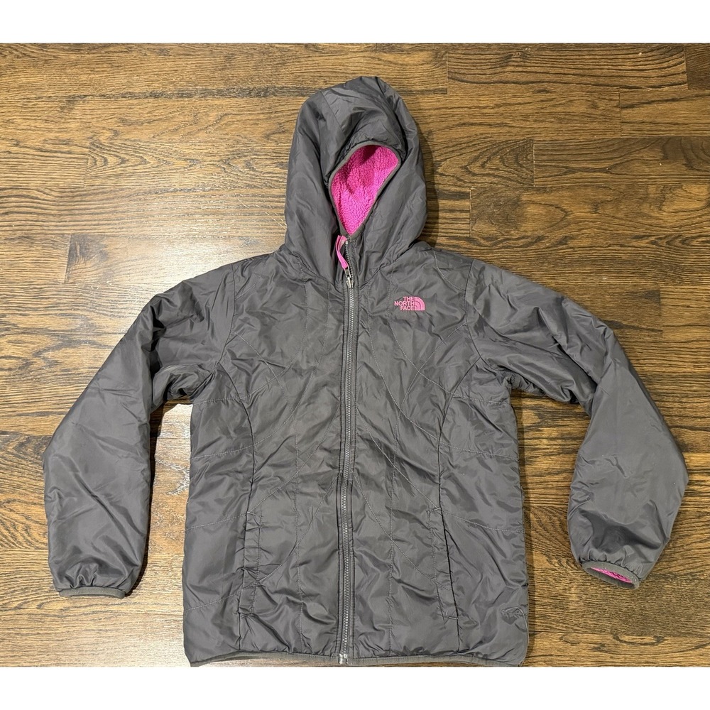 The North Face Girls' Reversible Mossbud Swirl Jacket Black Pink TNF Spring Fall